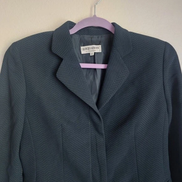 Giorgio Armani Herringbone Green Wool 3 Button Down Blazer Contemporary Designer - Image 3 of 4