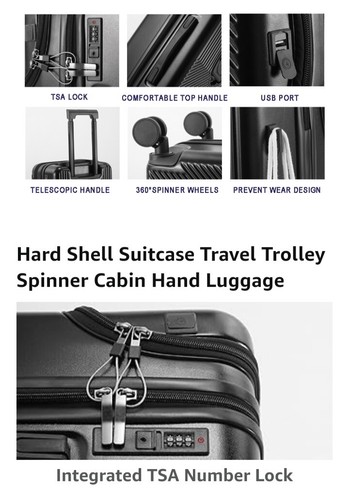 Small Suitcase 20" USB Port, Drinks holder, 360 Wheels, Easy access front zip - Picture 5 of 11
