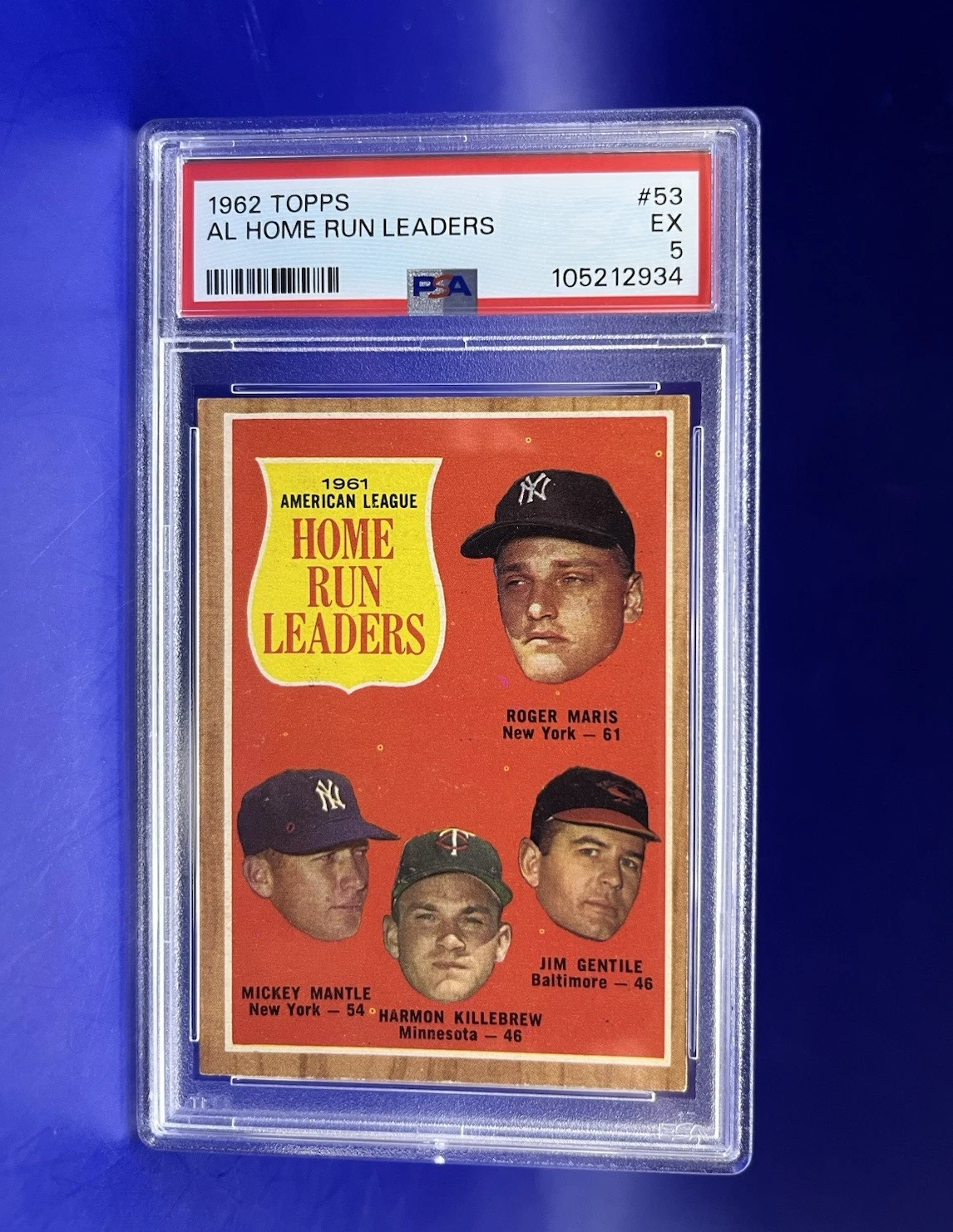 Deal for 1962 Topps Home Run Leaders Mantle Maris #53 New York Yankees PSA 5
