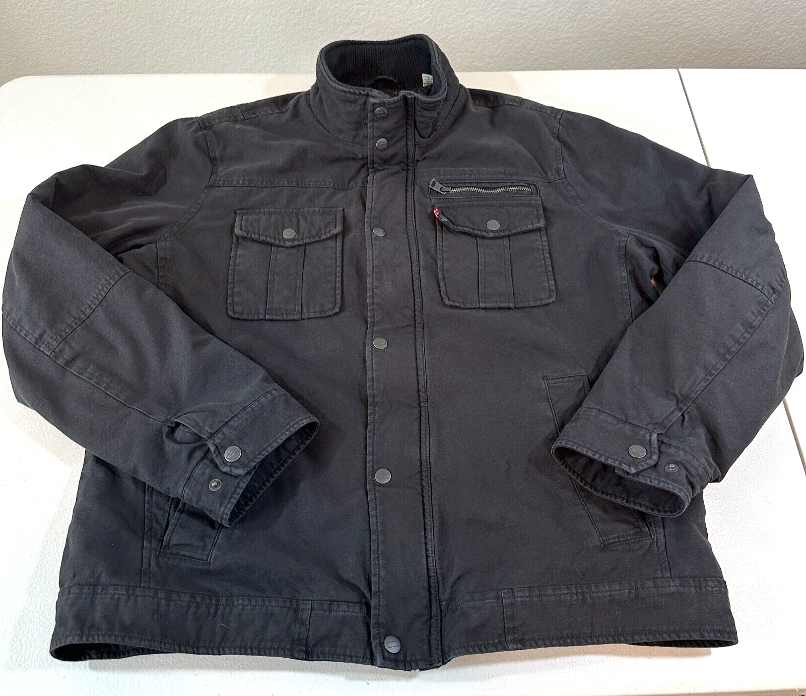 Levi's Trucker Jacket 5 Pocket Black Chore Barn Coat Fall Christmas {Men's L}