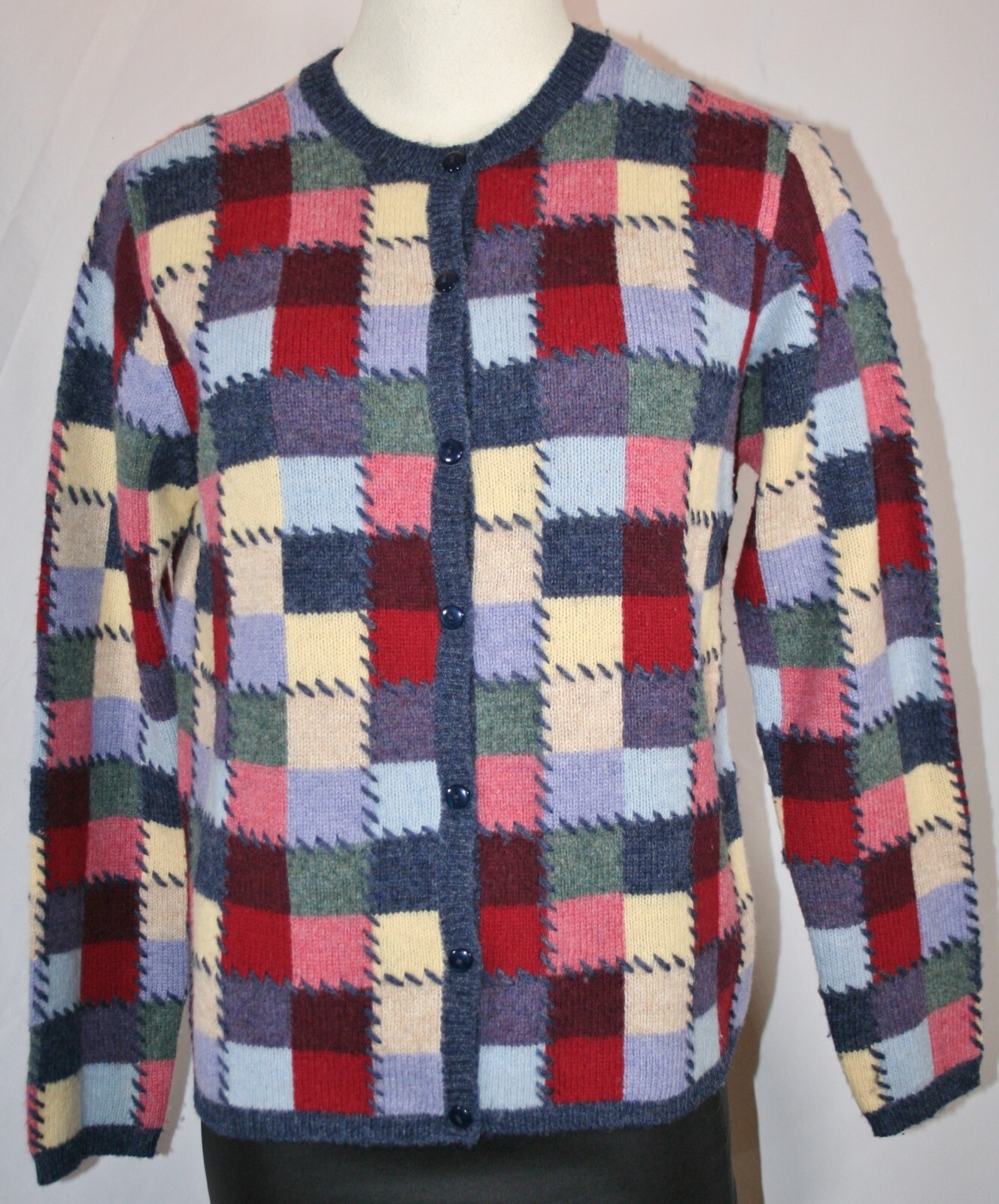 Talbots 100% Wool Patchwork Design Cardigan Sweat… - image 1