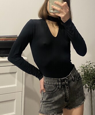 Brandy Melville Black Sexy Bodysuit Women's Long Sleeve Chocker