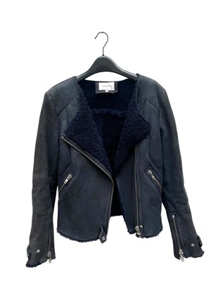Sandro Navy Shearling Leather Jacket Size 1 / Small