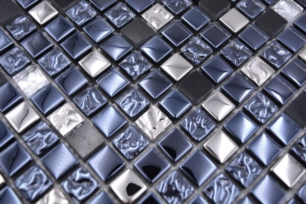 Mosaïque En Pâte De Verre Steinmosaik - Couleur Noir Argenté, Plaques De 30x30cm, Neuve
