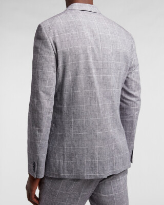 NEW EXPRESS $248 DUSTY BLUE PLAID COTTON LINEN BLEND SUIT JACKET