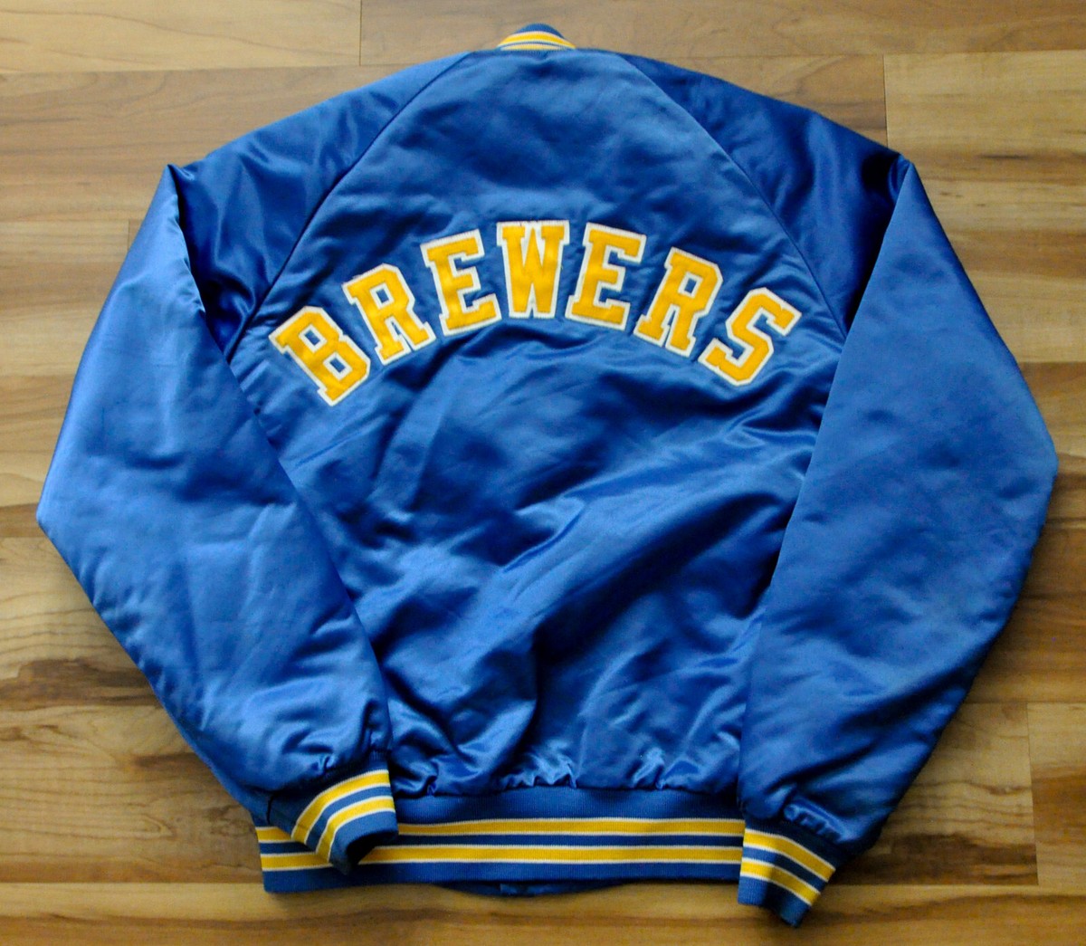 Milwaukee Brewers Chalkline Jacket Satin Spell Out 90's Blue