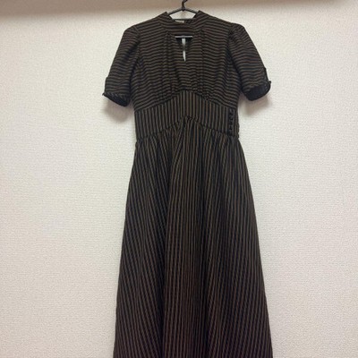 Her lip to striped midi dress Size S Brown puff sleeves Flare  