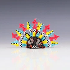 NATIVE AMERICAN ZUNI BEADED HEADDRESS ORNAMENT BY FARLAN QUETAWKI