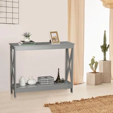 Wallmount Enhanced X Shaped Home Entryway Console Table MDF Frame, Gray