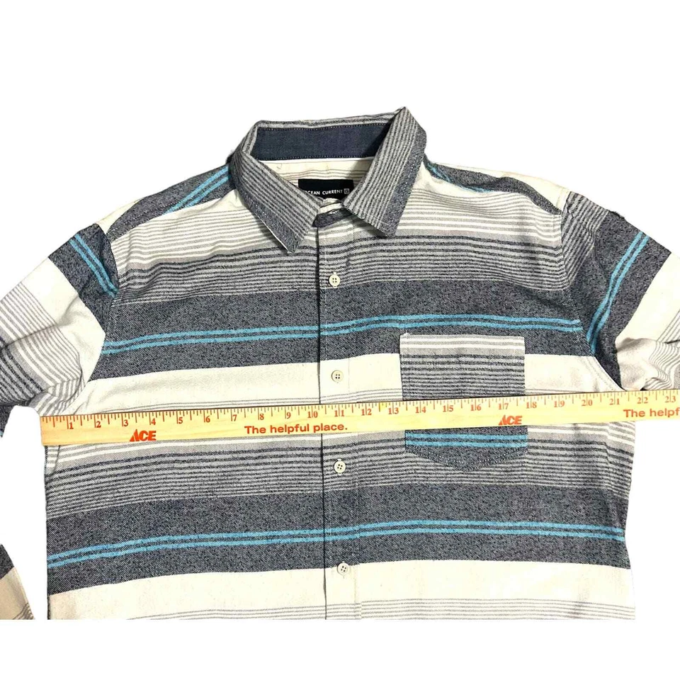 Ocean Current Washburn Striped Flannel Shirt Size Medium Gray, Blue Long Sleeve - Image 4 of 4
