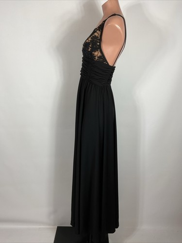 70s 60s Vintage Lilli Diamond Black Nude Lace Empire Waist Maxi Long Dress Gown - Picture 8 of 10