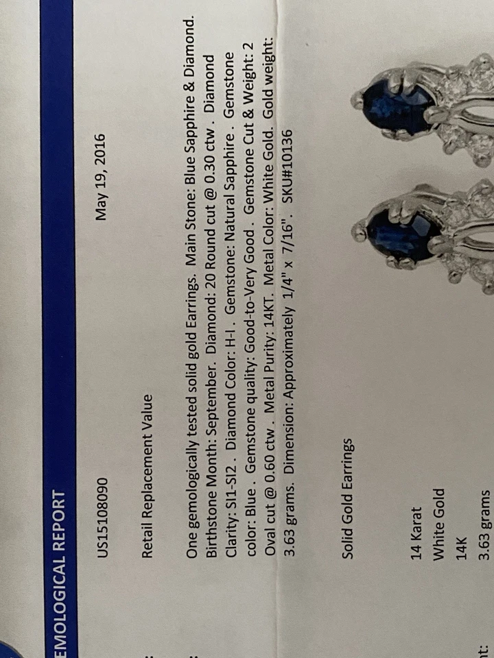 蓝黄玉和钻石耳环全新带评估约3000美元 — 第 3/4 张图片