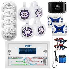 Pyle Marine Radio, 4x 4" Bluetooth LED  4x 6.5'' Speakers, 2x Amp, Accessories