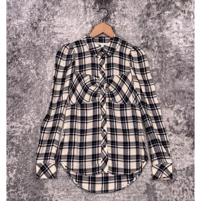 Veronica Beard Shirt 0 Womens Candice Plaid Puff Sleeve Flannel Top