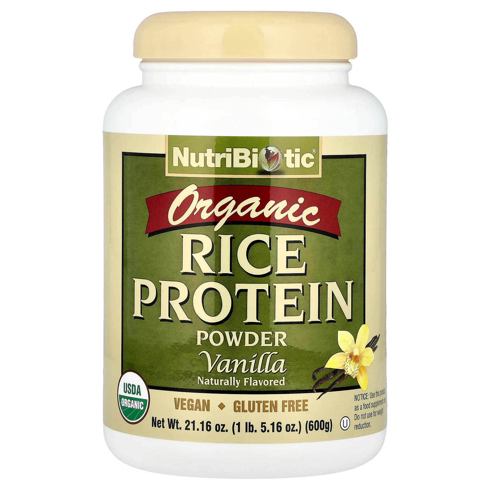 NutriBiotic Raw Organic Rice Protein Vanilla 1 фунт 5 унций 600 г без яиц