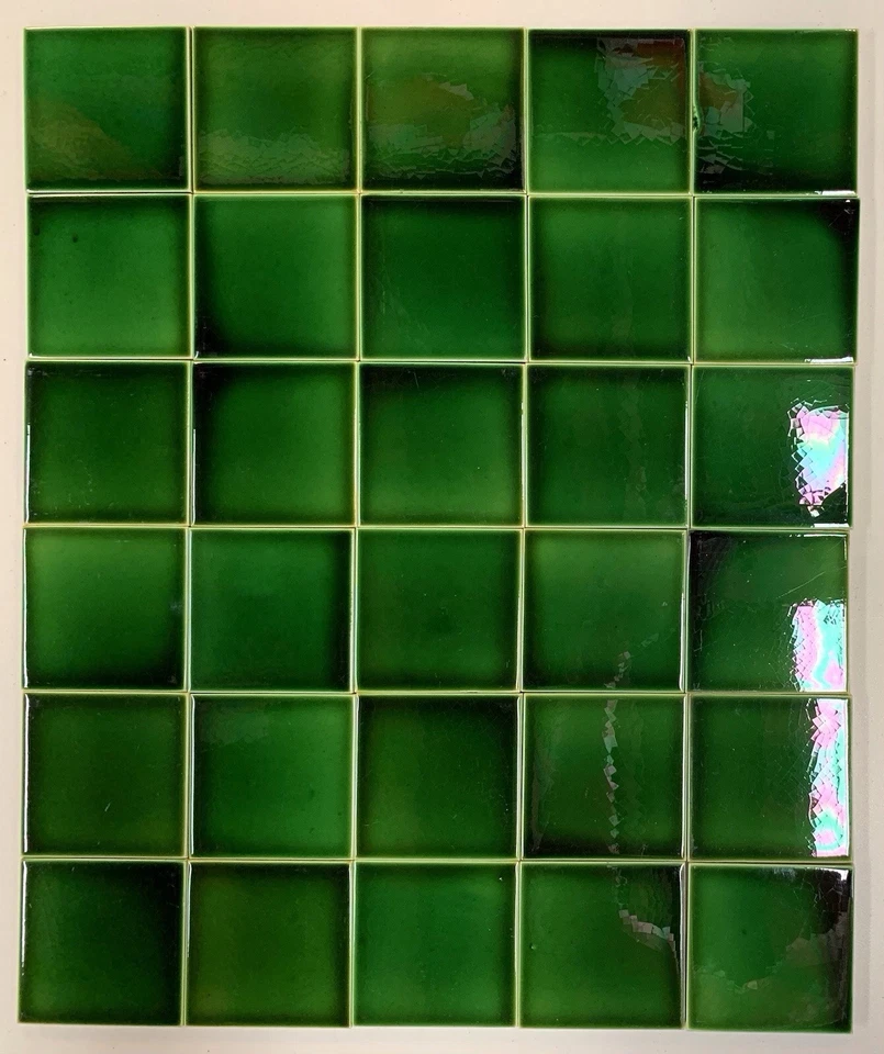 Antique Emerald Green Majolica Tiles 3x3 & 1-1/2 in. Salvage Washstand Lot of 50 - Image 3 of 4