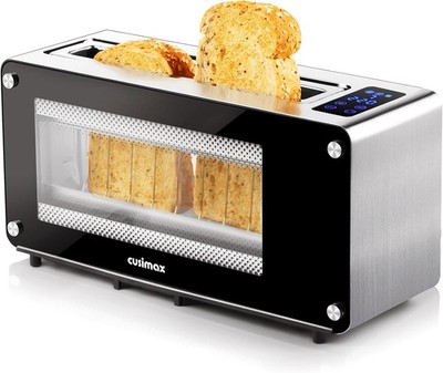 Toaster 2 Slice Long Slot W/ Clear View Glass Window,One Touch Digital Control