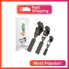 FixnZip Black Nickel 3 Pack S,M,L - Universal Zipper Repair Kit for Jackets, L