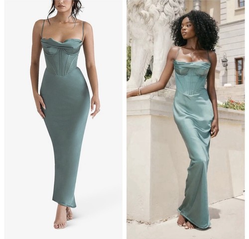 NEW House Of CB Charmaine XS + Plus Cup D/E Pine Green Maxi Corset Dress
