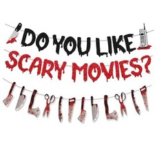 Halloween Birthday Party Decorations Glitter Happy Birthday Banner Horror Red