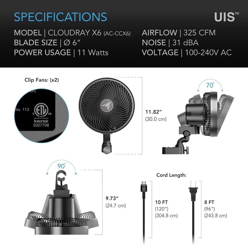 2-Pack 6 Inch Clip Fans 10-Speed App Control Oscillating Quiet Grow Tent Cooling - Image 2 of 4