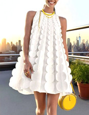 Oscar de la Renta Ivory Sleeveless 3D Circle Stretch Knit Trapeze Dress 0 2 XS