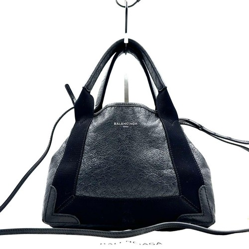 Balenciaga Cabas XS Navy Leather 2-Way Handbag Used Authentic