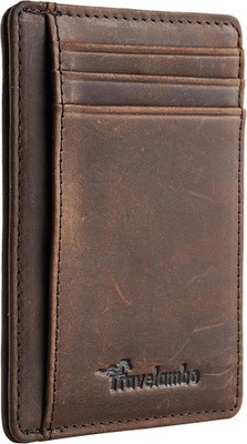 Travelambo Slim Wallet Front Pocket Minimalist Leather RFID Blocking Medium Size