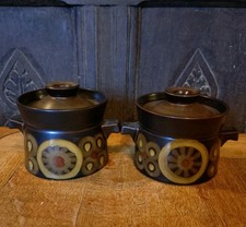 Denby Arabesque Pair of Twin Handled Lidded Soup Bowls  VGC.