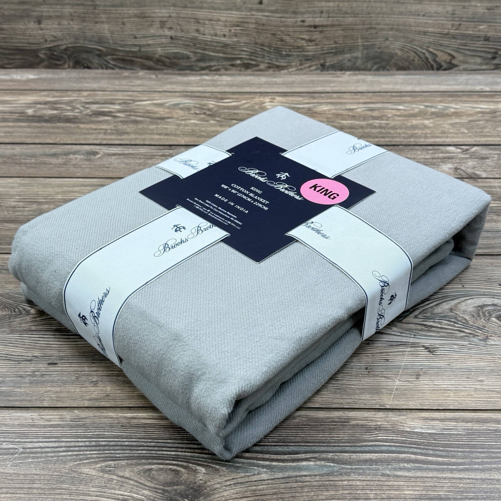 Brooks Brothers 100% Cotton King  Decorative Blanket Gray 108X90 NEW thumbnail 3