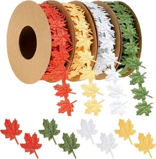 Janinka 4 Rolls Fall Ribbons for Crafting, Autumn Green, Gold, Silver, Orange 