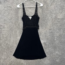 Vintage Sabora Slip Dress L 90s Y2K Beaded Lace Whimsigoth Gothic Glam Cocktail
