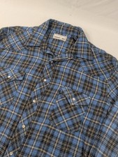 Wrangler Wrancher Shirt Pale Blue Plaid Pearl Snap up Men's XLT