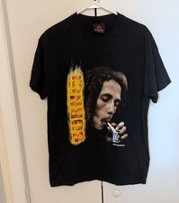 Vintage Zion Rootswear Bob Marley Burnin T Shirt Size M Black Weed Smoke