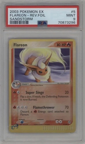 2003 Pokemon EX Sandstorm Flareon Reverse Holo Foil #5 PSA 9 Mint