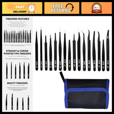 16 Pcs Precision Tweezers Set - Anti-Static Stainless Steel for Craft, Jewelry,