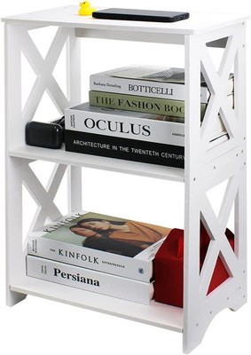Lechay Small Side Table - White End Table for Small Spaces, Slim Nightstand, Boo