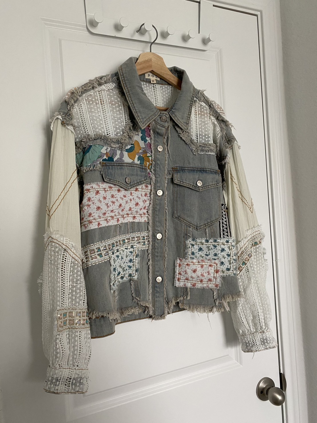 POL Denim Jacket Women's M Patchwork Embroidered … - image 3