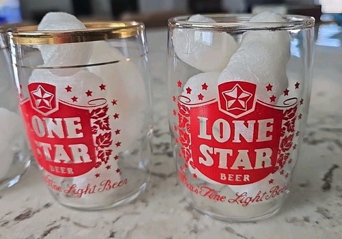 Vintage Lone Star Beer Barrel/Tasting Glasses 3", Large Shield Logo Gold Rimmed - Picture 3 of 6