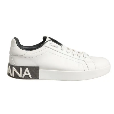 Chaussures DOLCE & GABBANA baskets en cuir blanc noir Portofino EU37.5 / US7 ... - Photo 1/4