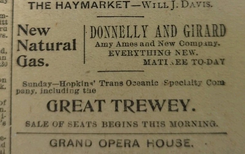 JAN 26, 1893 NEWSPAPER PAGE #2269- GREAT TREWEY, FELICIAN TREWEY MAGICIAN LIVE