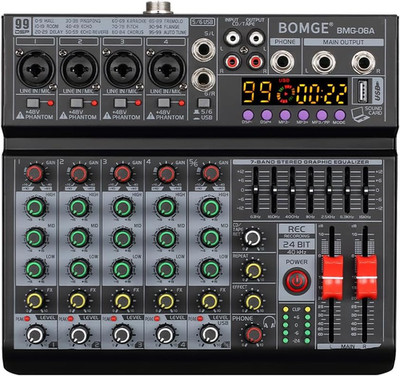 06A Professional 6 Channel DJ Audio Mixer, DJ Controller Sound Mixer with 99 DSP