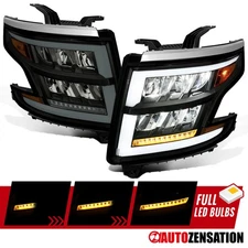Fit 2015-2020 Chevy Tahoe Suburban Black Smoke LED Headlights Sequential Signal