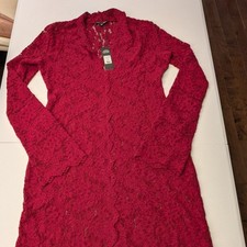 Fashion Nova Red Lace Long Sleeve Midi Dress Plus Size 1x NWT Burgundy