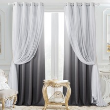 PONY DANCE Living Room Curtains - Blackout Curtains Grey Ombre with White Sheer