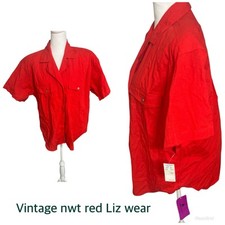 Vintage Women Liz Wear Button Down Red Shirt NWT Large