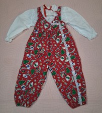 Vintage Evy of California 18 Months Red Quilted Baby Bib Overalls Christmas Red