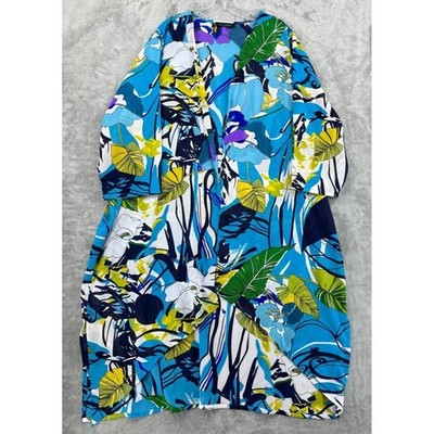 Ulla Popken Blouse Womens 28/30 Kimono Floral Tropical Hawaiian Semi Sheer Artsy