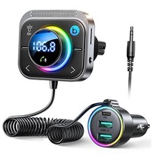 96W FM Transmitter Bluetooth 6.0 Car Adapter Aux with 3 Charging Black