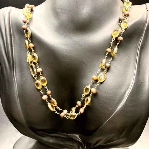 VETEMENTS Collana Realtà Liz Claiborne 41” Giallo Marrone Simulato Citrino Delicata